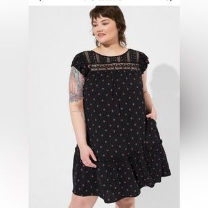 Rayon Crochet Yoke Mini Dress